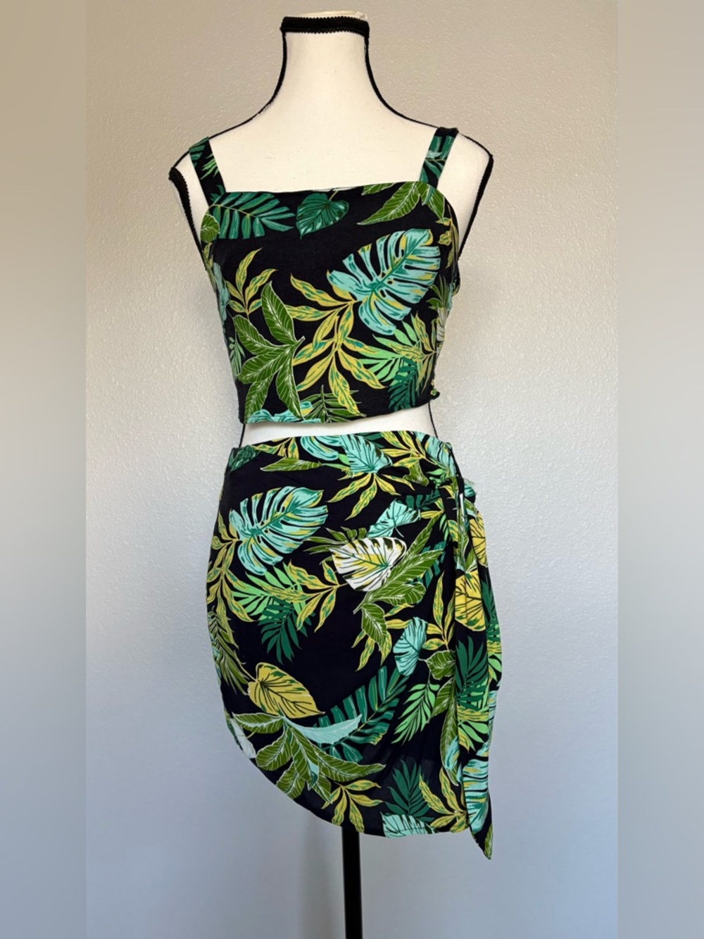GB girls Black Tropical Print Two-Piece Romper Set